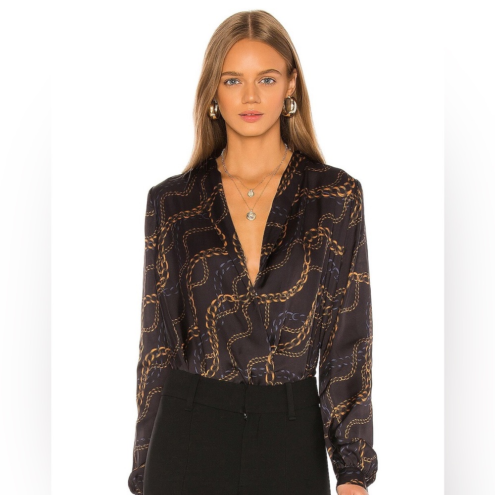 L’Academie Long Sleeve Chain Print Bodysuit (Small)
